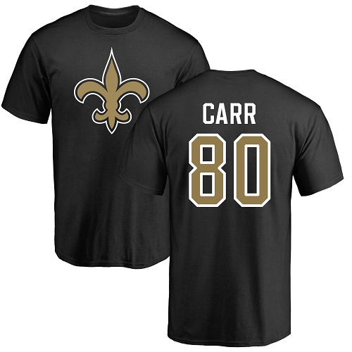Men New Orleans Saints Black Austin Carr Name and Number Logo NFL Football #80 T Shirt->new orleans saints->NFL Jersey